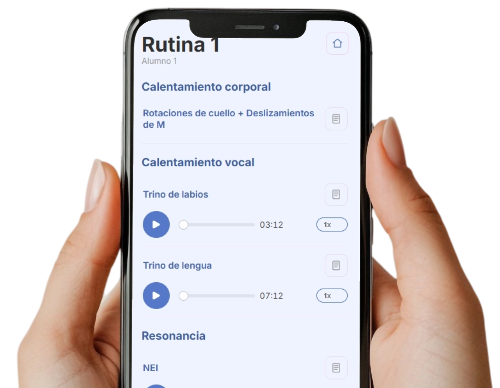 Vista previa del dashboard de Vocal Training App