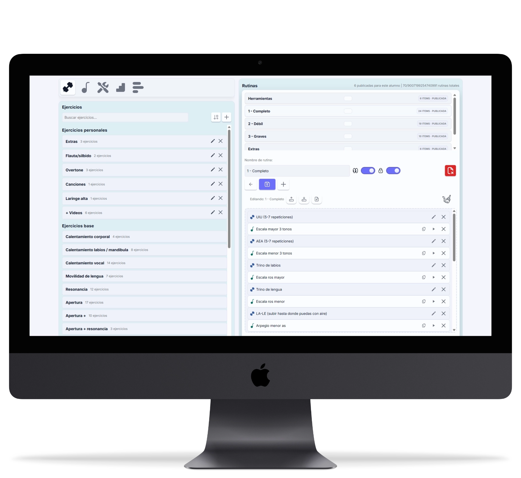 Vista previa del dashboard de Vocal Training App